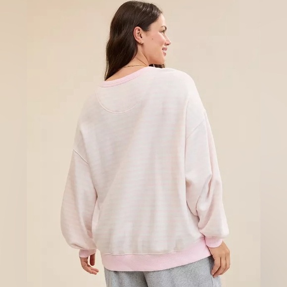 Aerie pink stripe oversized sweater large crewneck sweatshirt NWT - Picture 2 of 16